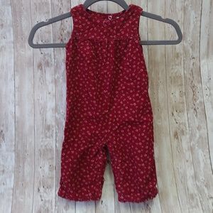 Corduroy Romper in Maroon with Pink Flowers